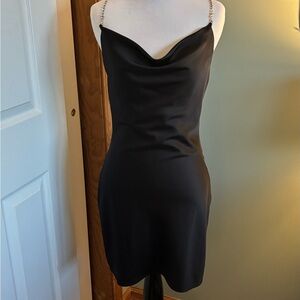 Garage Black Dress with Cowl Neck and Gemstone Accents